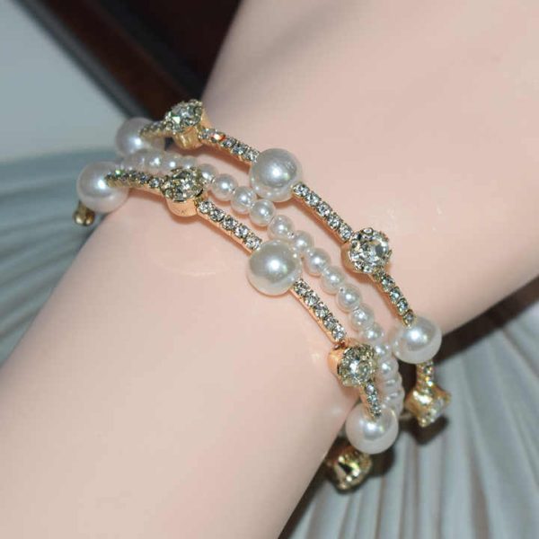 2024 Trendy Fashion Jewelry Elegant Pearl Zircon Sparkling Bridal Wedding Tennis Bracelet for Women