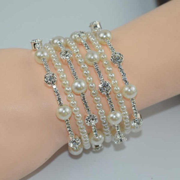 2024 Trendy Fashion Jewelry Elegant Pearl Zircon Sparkling Bridal Wedding Tennis Bracelet for Women