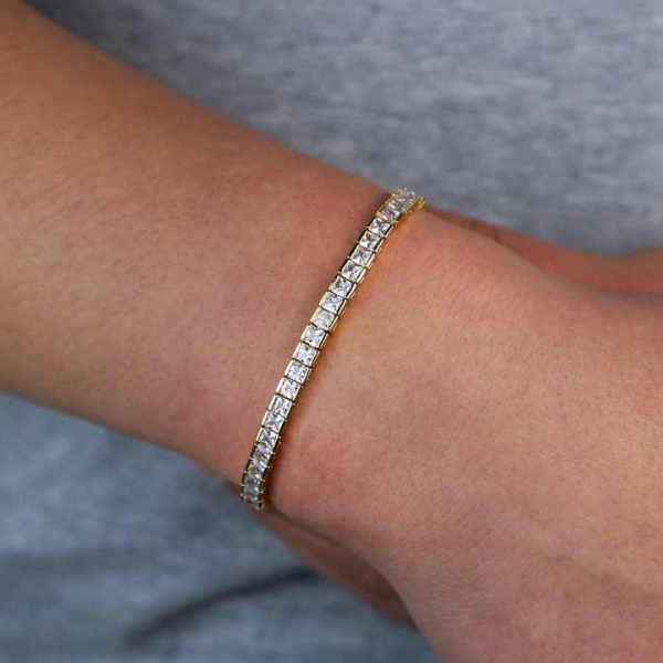 Promotion Gold Plated 20cm 21cm Iced Out Bling Hip Hop Rectangle Cz Tennis Bracelet for Men