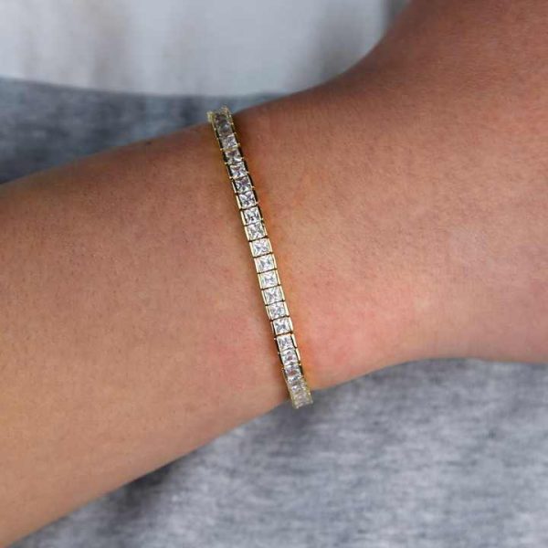Promotion Gold Plated 20cm 21cm Iced Out Bling Hip Hop Rectangle Cz Tennis Bracelet for Men
