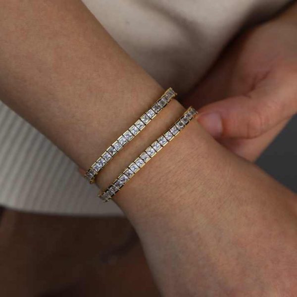 Promotion Gold Plated 20cm 21cm Iced Out Bling Hip Hop Rectangle Cz Tennis Bracelet for Men