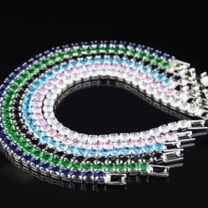 925 Sterling Silver Hip Hop Crystal Rhinestone Tennis Bracelet for Women - Sporty 4mm Geometric Design