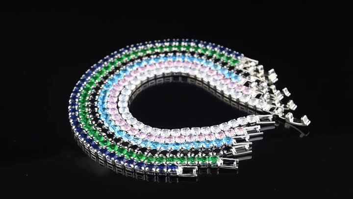 925 Sterling Silver Hip Hop Crystal Rhinestone Tennis Bracelet for Women - Sporty 4mm Geometric Design