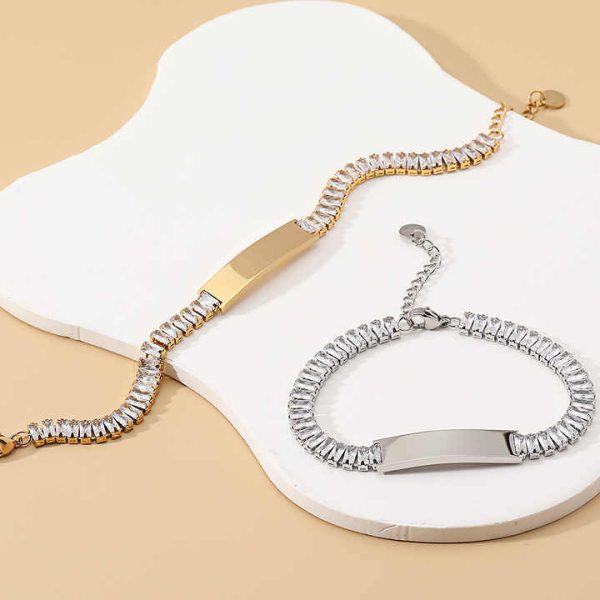 Customize Tennis Bracelet Gold Plated Cubic Crystal Zircon Bracelet Luxury Extender Couple Stainless Steel Jewelry CZ Bracelet