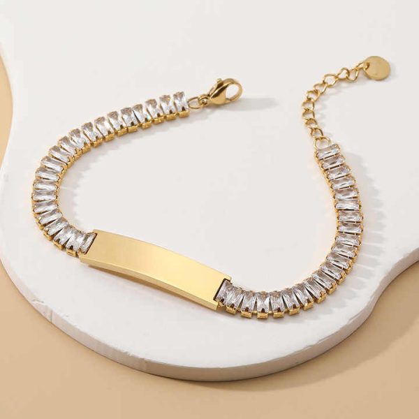 Customize Tennis Bracelet Gold Plated Cubic Crystal Zircon Bracelet Luxury Extender Couple Stainless Steel Jewelry CZ Bracelet