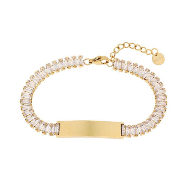 Customize Tennis Bracelet Gold Plated Cubic Crystal Zircon Bracelet Luxury Extender Couple Stainless Steel Jewelry CZ Bracelet