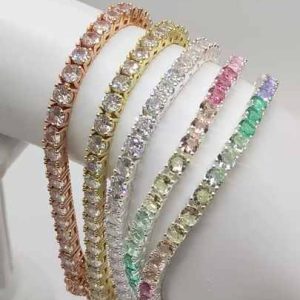 14K Gold Plated Brass Cubic Zirconia Tennis Bracelet with Birthstone Charms | Trendy Unisex Jewelry