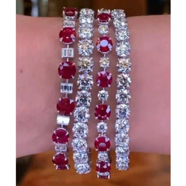 14K Gold Plated Cubic Zirconia CZ Diamond Birthstone Gold Bracelets Classic Aquamarine Sapphire Ruby Tennis Bracelet for Women