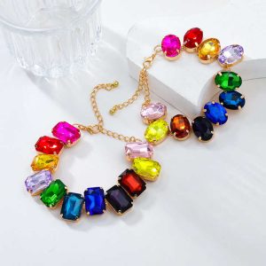 2024 Trendy Multi-Color Glass Tennis Bracelet for Women - Alloy Geometric Micro Inlay Party Jewelry