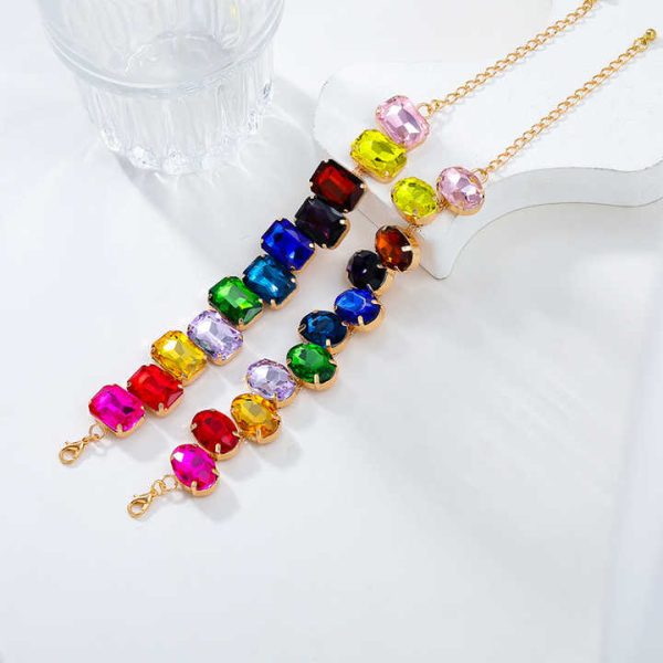 2024 New Super Flash Multi-color Glass Water Diamond Bracelet Luxury Color Tennis Bracelet Wholesale Ladies Jewelry