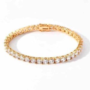 Classic Tennis Bracelet with Zircon Stones, 18K Gold Plated Brass Unisex Jewelry for Anniversary Gifts