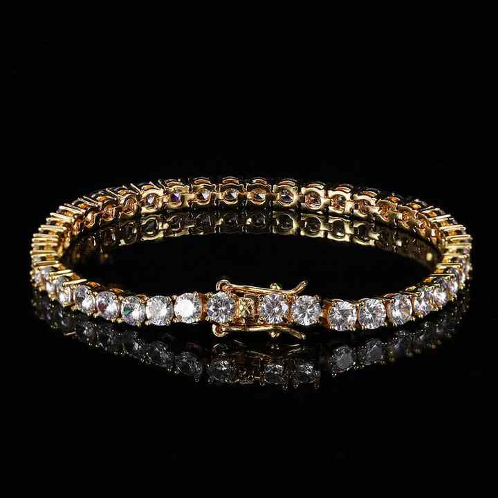 Wholesale Fashion Tennis Chain Zircon Bracelet Hip Hop Copper Plated 18K Gold Men's Bracelet Jewelry