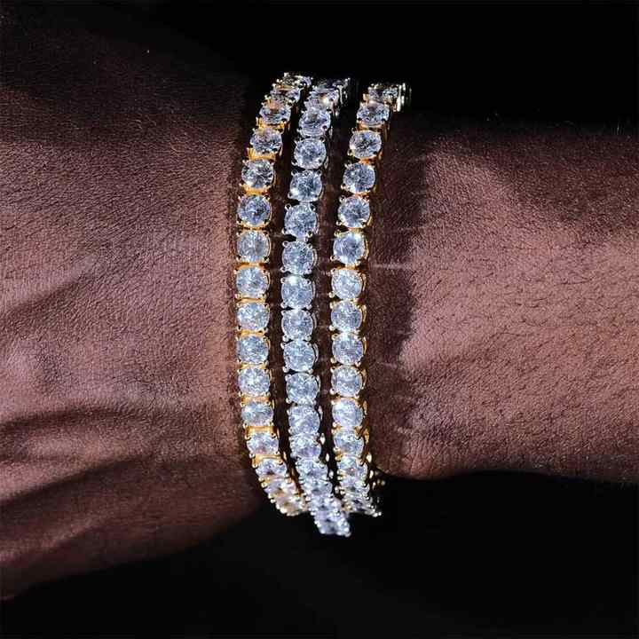 Wholesale Fashion Tennis Chain Zircon Bracelet Hip Hop Copper Plated 18K Gold Men's Bracelet Jewelry