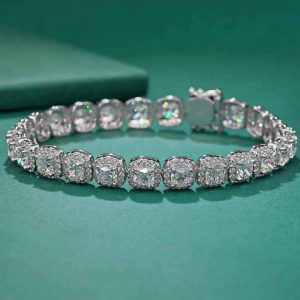 Customizable Lab Grown Diamond Tennis Bracelet in 9K 14K 18K Gold with Cushion Cut Stones