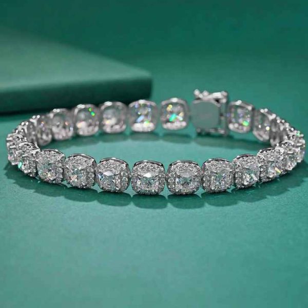 Customizable Lab Grown Diamond Tennis Bracelet in 9K 14K 18K Gold with Cushion Cut Stones