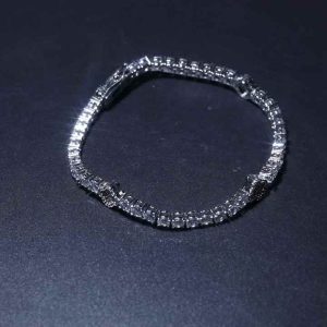 Four Leaf Clover Tennis Bracelet Hiphop Style Rhodium Plated Zircon Gemstone Bracelet for Women and Men