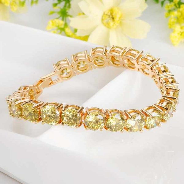 Wholesale Summer New 18K Champagne Gold Plated Light Olive Green 7MM Round Cubic Zircon Big Tennis Bracelets Bangles
