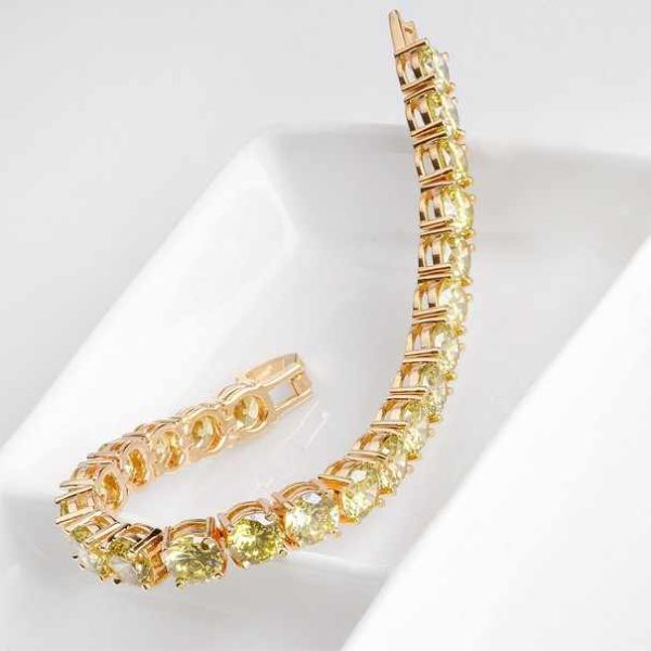 Wholesale Summer New 18K Champagne Gold Plated Light Olive Green 7MM Round Cubic Zircon Big Tennis Bracelets Bangles