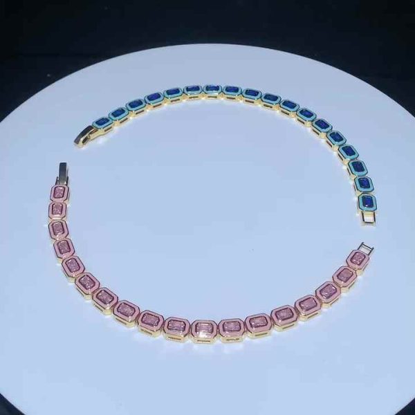 Trendy Colorful Enamel Rectangle Tennis Bracelet with 5A Cubic Zirconia, Gold Plated Brass Fashion Jewelry for Anniversary & Party
