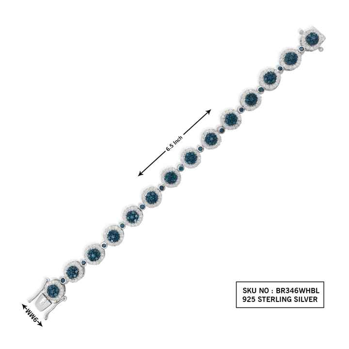 5.52 Ct Natural Round Blue Diamond Cluster Tennis Bracelet Sterling Silver 6.5"