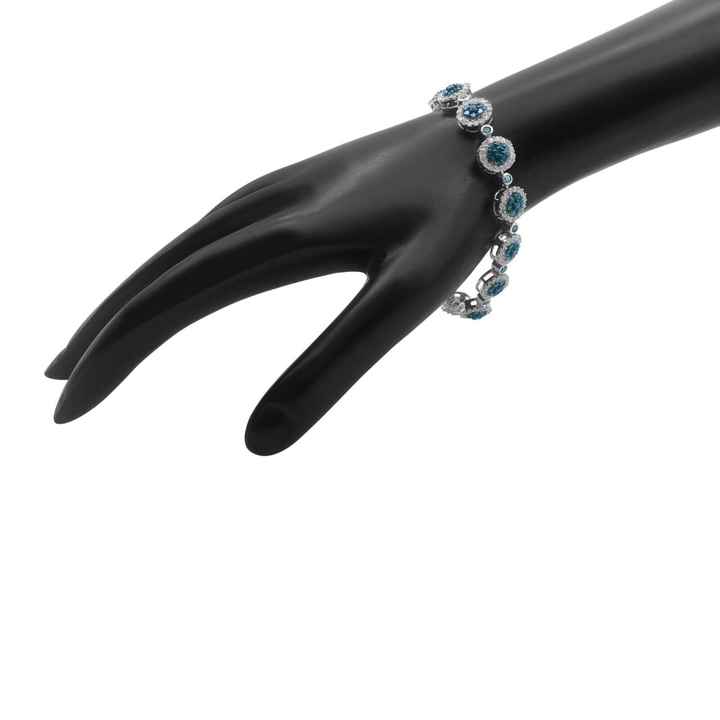 5.52 Ct Natural Round Blue Diamond Cluster Tennis Bracelet Sterling Silver 6.5"