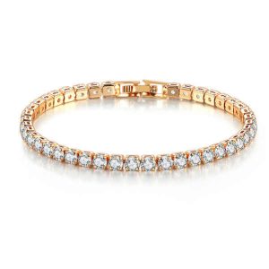 Men's Adjustable Tennis Chain Bracelet 18K Gold Plated Stainless Steel with Zircon Stones