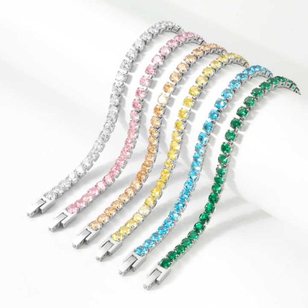 Adjustable Length 18K IP Gold Plated Silver Tennis Chain Bracelet Fashionable Zircon Stainless Steel Jewelry