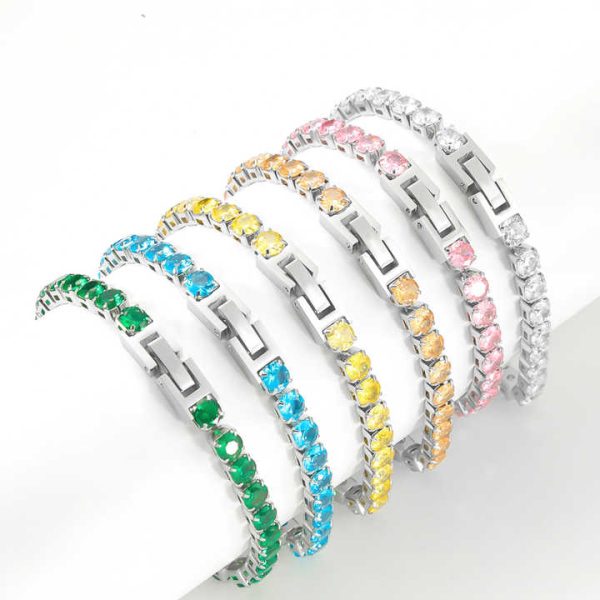 Adjustable Length 18K IP Gold Plated Silver Tennis Chain Bracelet Fashionable Zircon Stainless Steel Jewelry