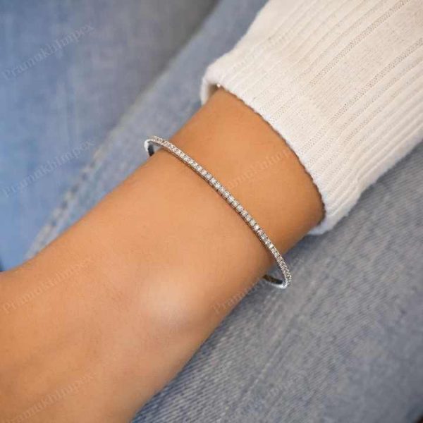 Unique Bangles Round Cut Women Moissanite Wedding Bracelet Sterling Silver Diamond Bracelet Minimalist Diamond Tennis Bracelets