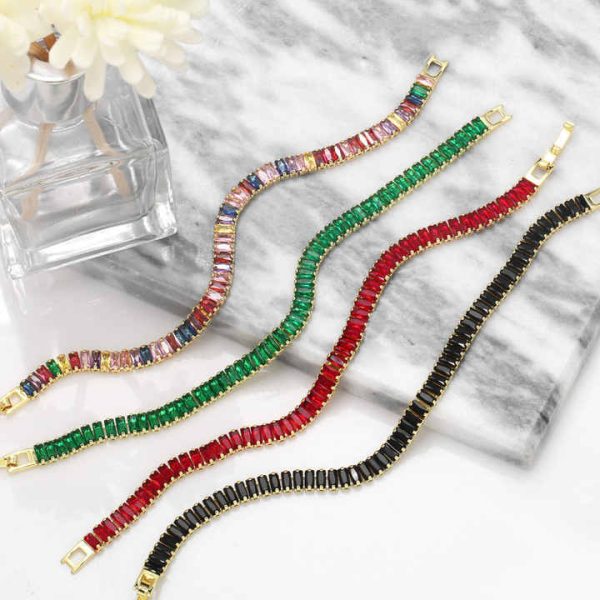 7.5'' Tennis Bracelet Ladies Jewelry Gold Plated Copper Bracelet Colorful CZ Zirconia Diamond Tennis Bracelet for Women Girl