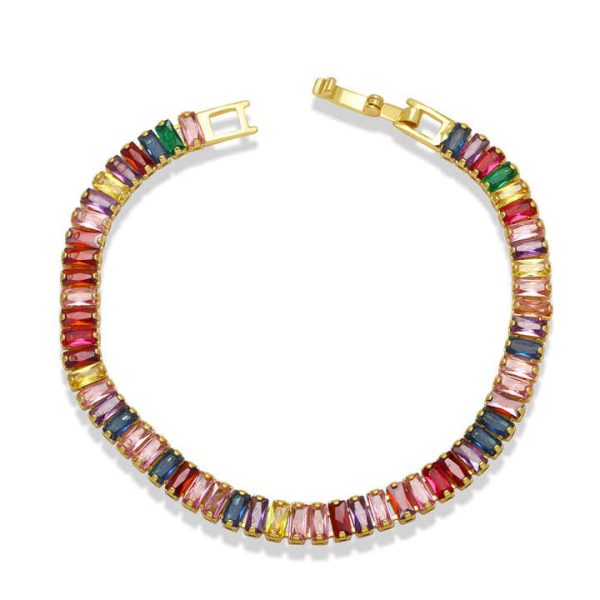 7.5'' Tennis Bracelet Ladies Jewelry Gold Plated Copper Bracelet Colorful CZ Zirconia Diamond Tennis Bracelet for Women Girl