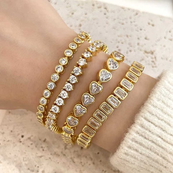 Foxi Fashion Jewelry 18k Gold Plated Heart Shape Cubic Zirconia Tennis Bracelet for 2024