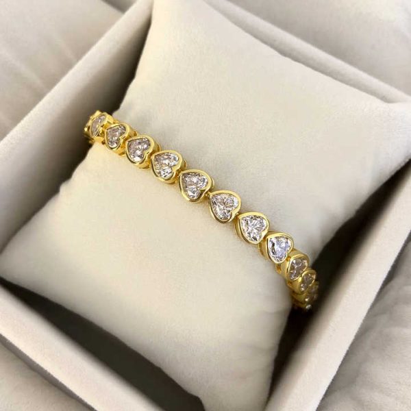 Foxi Fashion Jewelry 18k Gold Plated Heart Shape Cubic Zirconia Tennis Bracelet for 2024