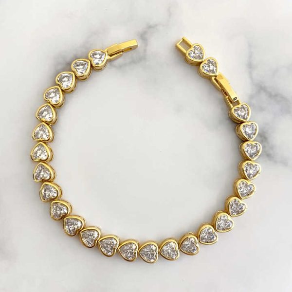 Foxi Fashion Jewelry 18k Gold Plated Heart Shape Cubic Zirconia Tennis Bracelet for 2024