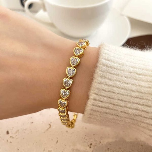 Foxi Fashion Jewelry 18k Gold Plated Heart Shape Cubic Zirconia Tennis Bracelet for 2024