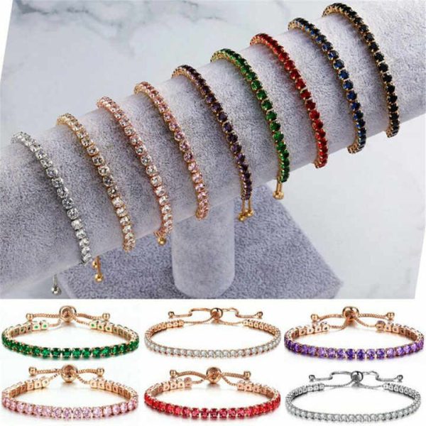 Box Chain Thin Colorful Tennis Bracelet Jewelry Women Adjustable Slide Cubic Zircon Crystal Bracelets Shiny Rhinestone Bracelets
