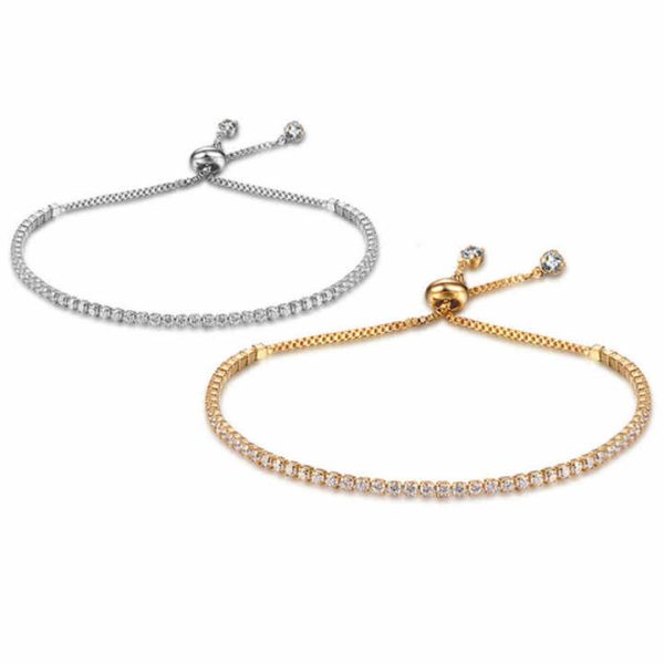 Box Chain Thin Colorful Tennis Bracelet Jewelry Women Adjustable Slide Cubic Zircon Crystal Bracelets Shiny Rhinestone Bracelets
