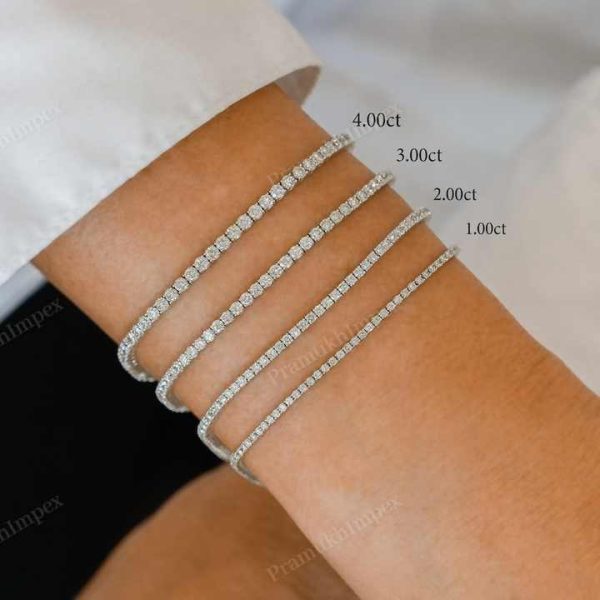 Hot Selling 1CT Lab Grown Diamond Diamond Tennis Bracelet 14k Solid White Gold Unisex Tennis Bracelet Manufacturer From India