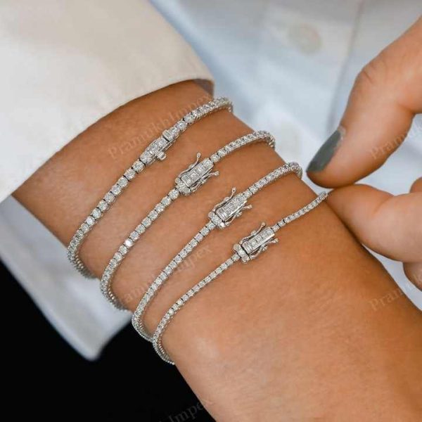 Hot Selling 1CT Lab Grown Diamond Diamond Tennis Bracelet 14k Solid White Gold Unisex Tennis Bracelet Manufacturer From India