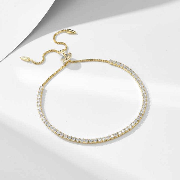 Single Row Full Diamond 2mm Round Zircon Pull-Out Adjustable 925 Sterling Silver Tennis Bracelet for Women