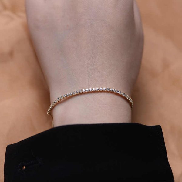 Single Row Full Diamond 2mm Round Zircon Pull-Out Adjustable 925 Sterling Silver Tennis Bracelet for Women