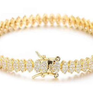 3x6mm Cubic Zirconia Gold Plated Brass Tennis Chain Bracelet and Choker Necklace Set