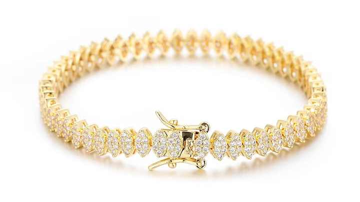 3x6mm Cubic Zirconia Gold Plated Brass Tennis Chain Bracelet and Choker Necklace Set