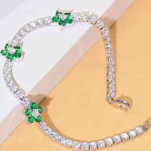 Elegant Floral Cubic Zirconia Tennis Bracelet for Women - Rhodium Plated Brass Romantic Jewelry for Engagement Party Wedding