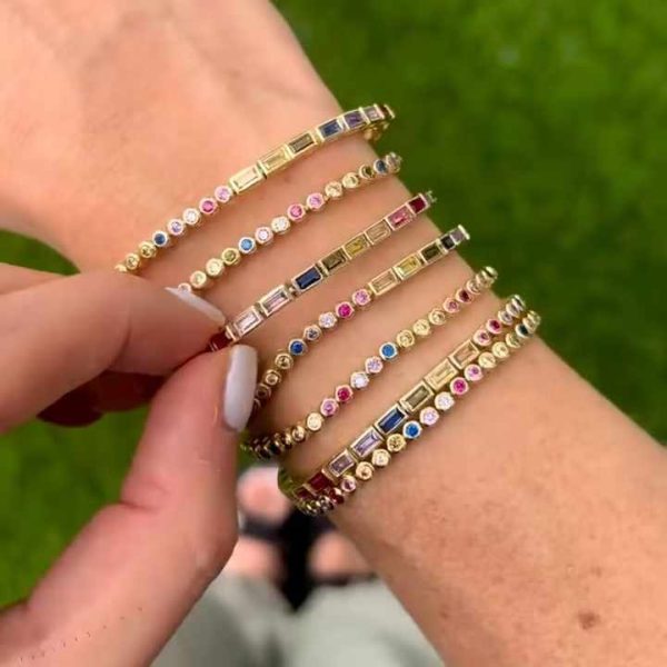 Bezel White Colorful Rainbow Small Half Round Half Rectangle Zirconia Stone Tennis Bracelet for Women Girl Fashion Jewelry