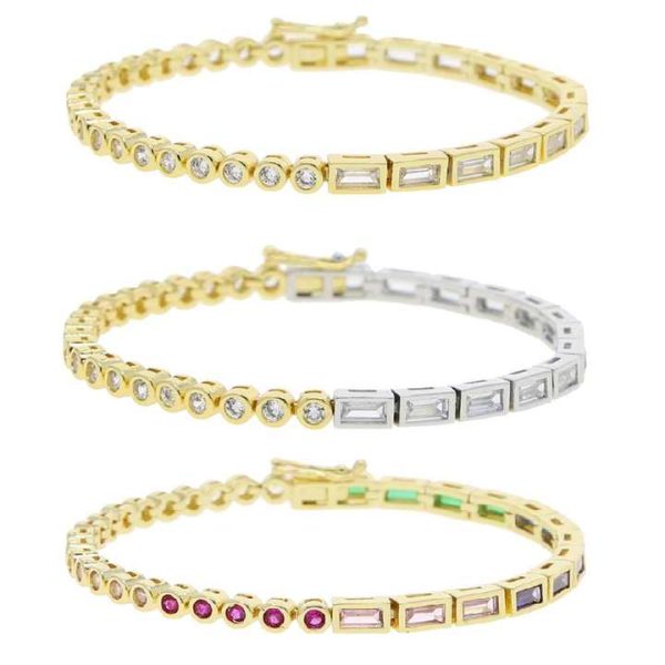 Bezel White Colorful Rainbow Small Half Round Half Rectangle Zirconia Stone Tennis Bracelet for Women Girl Fashion Jewelry
