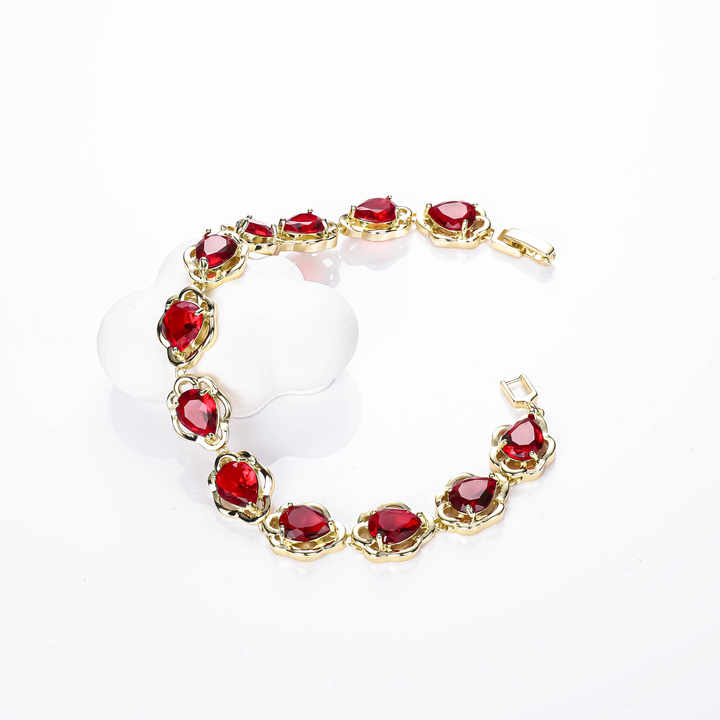 CM Jewelry Wholesale18K Gold-plated Brass Tennis Bracelet Red Zircon High Quality Bracelets Wrist Women Fashion Gift Pulsera
