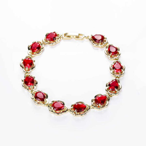 CM Jewelry Wholesale18K Gold-plated Brass Tennis Bracelet Red Zircon High Quality Bracelets Wrist Women Fashion Gift Pulsera