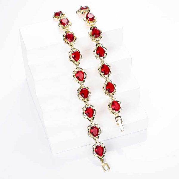 CM Jewelry Wholesale18K Gold-plated Brass Tennis Bracelet Red Zircon High Quality Bracelets Wrist Women Fashion Gift Pulsera