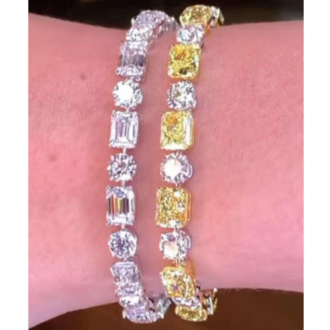 Luxury Women Men Yellow Sapphire Tennis Bracelet Mother Day Engagement Wedding Large Diamond Tennis Bracelet